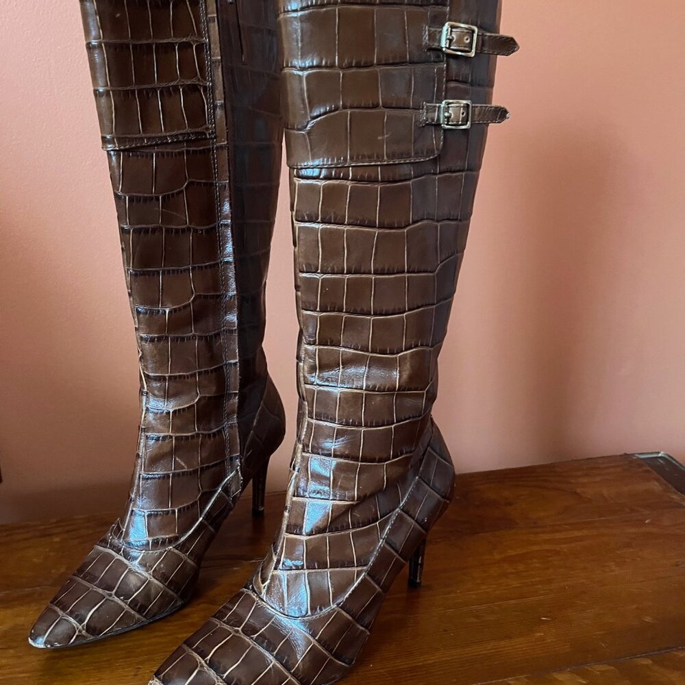 Brown tall leather boots